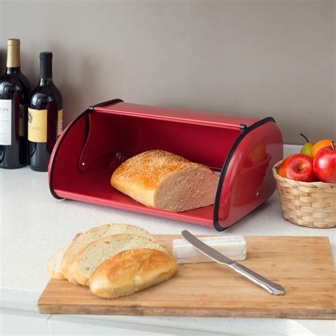 metal red and white bread box|stainless steel countertop bread box.